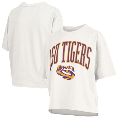 LSU Tigers Pressbox Women's Oversized Nelson Arch Over Logo Slub T-Shirt - White