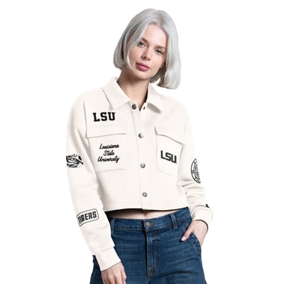 LSU Tigers Starter Women's Anchor Full Snap Cropped Shacket - Cream