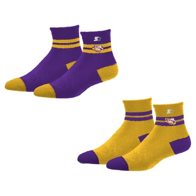 LSU Tigers Starter Women's Cozy Cuff Stripes Quarter-Length Plush Socks