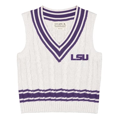  LSU Tigers Uscape Apparel Women's Renew Cable V-Neck Vest Sweater - Ash