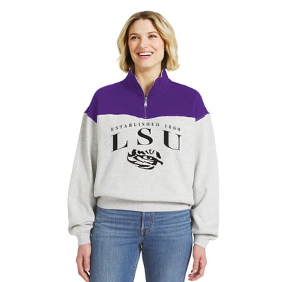  LSU Tigers WEAR by Erin Andrews Women's Colorblock Half-Zip Pullover - Purple