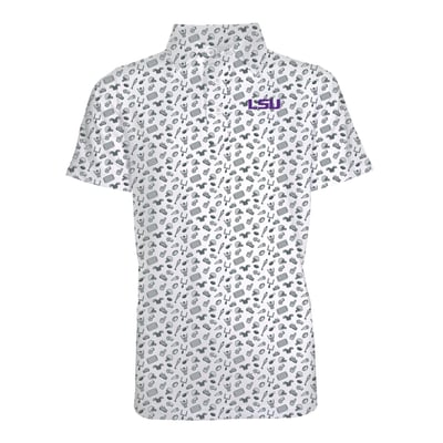 LSU Tigers Garb Youth Tom All-Over Football Print Polo - Gray
