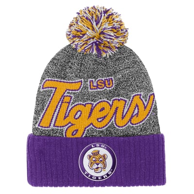 LSU Tigers Mitchell & Ness Mascot Cuffed Knit Hat with Pom - Purple
