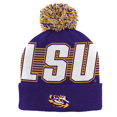 LSU Tigers Outerstuff Youth Cuffed Knit Hat with Pom - Purple