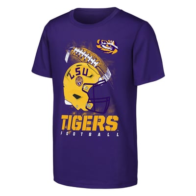  LSU Tigers Outerstuff Youth For the Glory Football Helmet T-Shirt - Purple