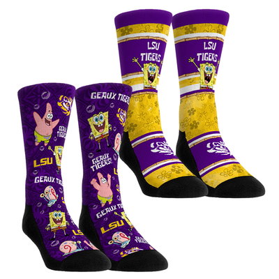  LSU Tigers Rock Em Youth SpongeBob SquarePants Two-Pack Crew Socks Set - Purple