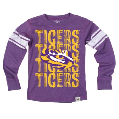  LSU Tigers Wes & Willy Youth Long Sleeve Football Jersey T-Shirt - Purple