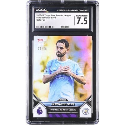 Bernardo Silva Manchester City 2025-26 Topps Now Premier League Farewell to a City Legend Gold Foil #202 #/50 CGC Authenticated 7.5 Card