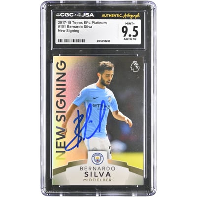Bernardo Silva Manchester City Autographed 2017-18 Topps EPL Platinum New Signing #151 CGC Authenticated 9.5/10 Rookie Card