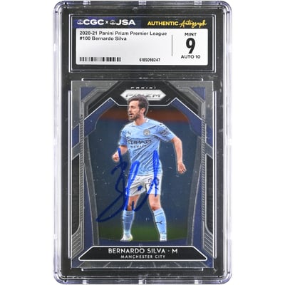 Bernardo Silva Manchester City Autographed 2020-21 Panini Prizm Premier League #100 CGC Authenticated 9/10 Card