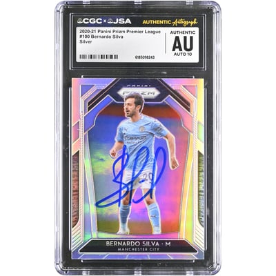 Bernardo Silva Manchester City Autographed 2020-21 Panini Prizm Premier League Silver #100 CGC Authenticated AUTO 10 Card