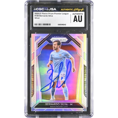 Bernardo Silva Manchester City Autographed 2020-21 Panini Prizm Premier League Silver #100 CGC Authenticated Card