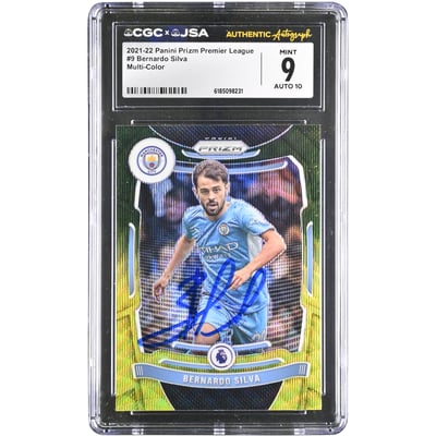 Bernardo Silva Manchester City Autographed 2021-22 Panini Prizm Premier League Multi-Color #9 CGC Authenticated 9/10 Card