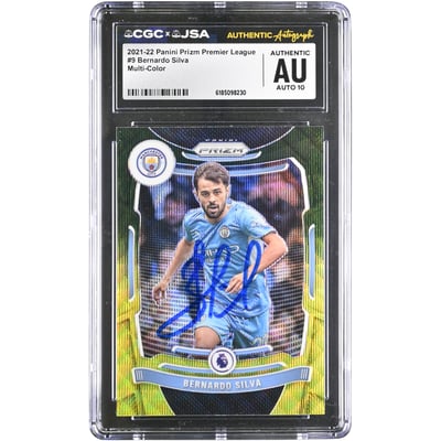 Bernardo Silva Manchester City Autographed 2021-22 Panini Prizm Premier League Multi-Color #9 CGC Authenticated AUTO 10 Card