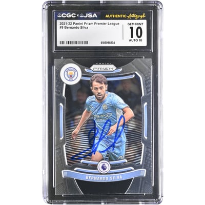 Bernardo Silva Manchester City Autographed 2021-22 Panini Prizm Premier League #9 CGC Authenticated 10/10 Card