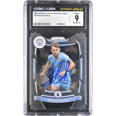 Bernardo Silva Manchester City Autographed 2021-22 Panini Prizm Premier League #9 CGC Authenticated 9/10 Card