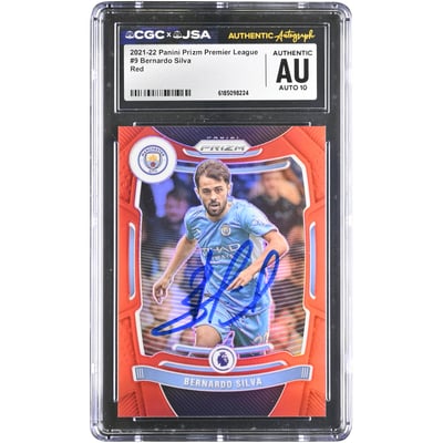 Bernardo Silva Manchester City Autographed 2021-22 Panini Prizm Premier League Red #9 #/199 CGC Authenticated AUTO 10 Card