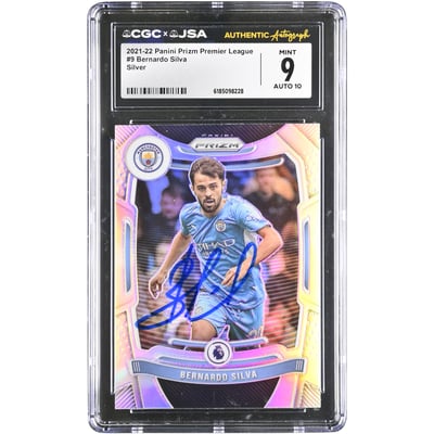 Bernardo Silva Manchester City Autographed 2021-22 Panini Prizm Premier League Silver #9 CGC Authenticated 9/10 Card