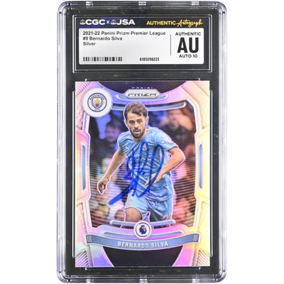 Bernardo Silva Manchester City Autographed 2021-22 Panini Prizm Premier League Silver #9 CGC Authenticated AUTO 10 Card
