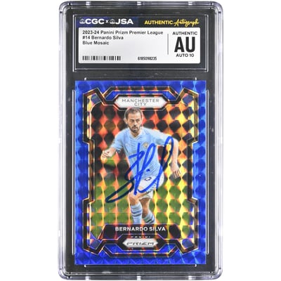 Bernardo Silva Manchester City Autographed 2023-24 Panini Prizm Premier League Blue Mosaic #14 CGC Authenticated AUTO 10 Card