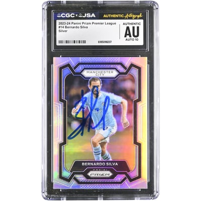 Bernardo Silva Manchester City Autographed 2023-24 Panini Prizm Premier League Silver #14 CGC Authenticated AUTO 10 Card