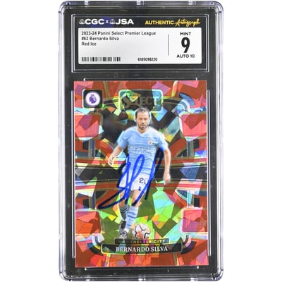 Bernardo Silva Manchester City Autographed 2023-24 Panini Select Premier League Red Ice #62 CGC Authenticated 9/10 Card