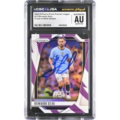Bernardo Silva Manchester City Autographed 2024-25 Panini Prizm Premier League Purple & White Stripes #12 #/92 CGC Authenticated AUTO 10 Card