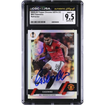 Carlos Casemiro Manchester United Autographed 2022-23 Topps Chrome UEFA CC Refractor #64 CGC Authenticated 9.5/10 Card