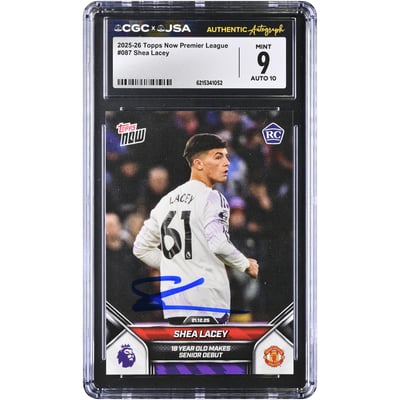 Shea Lacey Manchester United Autographed 2025-26 Topps Now Premier League #87 CGC Authenticated 9/10 Rookie Card