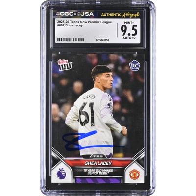 Shea Lacey Manchester United Autographed 2025-26 Topps Now Premier League #87 CGC Authenticated 9.5/10 Rookie Card