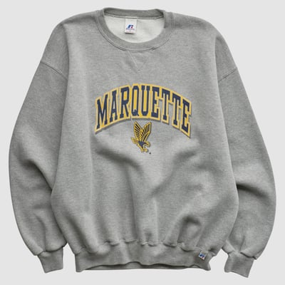 Marquette Golden Eagles Russell 2000s Pullover Sweatshirt - Heather Gray - L by Fanatics Real Vintage