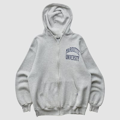 Marquette Golden Eagles Russell 90s Hooded Full Zip Sweatshirt - Gray - S by Fanatics Real Vintage