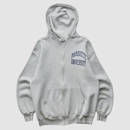 Marquette Golden Eagles Russell 90s Hooded Full Zip Sweatshirt - Gray - S by Fanatics Real Vintage