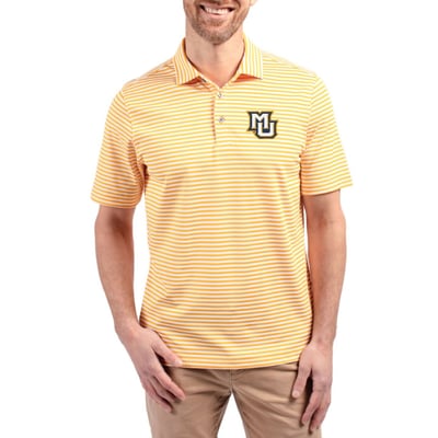  Marquette Golden Eagles Cutter & Buck Virtue Recycled Stripe Featherlight Pique Polo - Gold