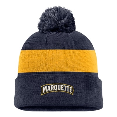 Marquette Golden Eagles Nike Primetime Logo Stripe Knit Hat with Pom - Navy