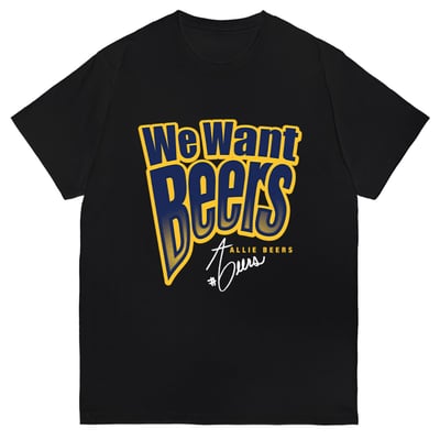 Allie Beers Marquette Golden Eagles Unisex NIL We Want Beers Rally Cry T-Shirt - Black