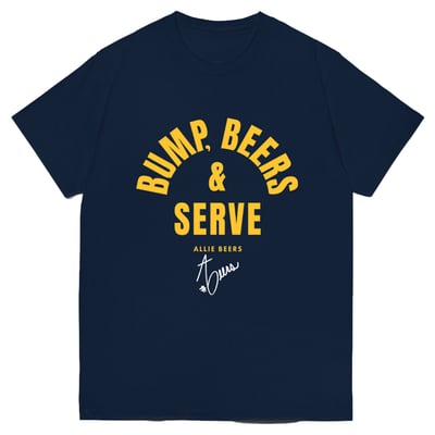 Allie Beers Marquette Golden Eagles Unisex NIL Bump Beers & Serve Graphic T-Shirt - Navy