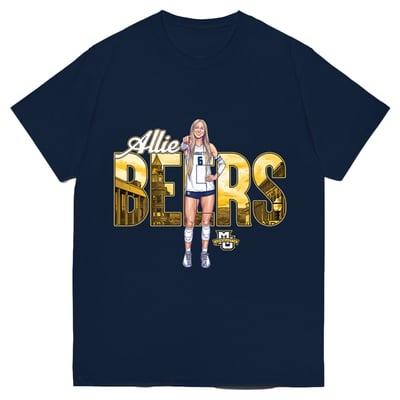 Allie Beers Marquette Golden Eagles Unisex NIL Caricature Name & Number T-Shirt - Navy