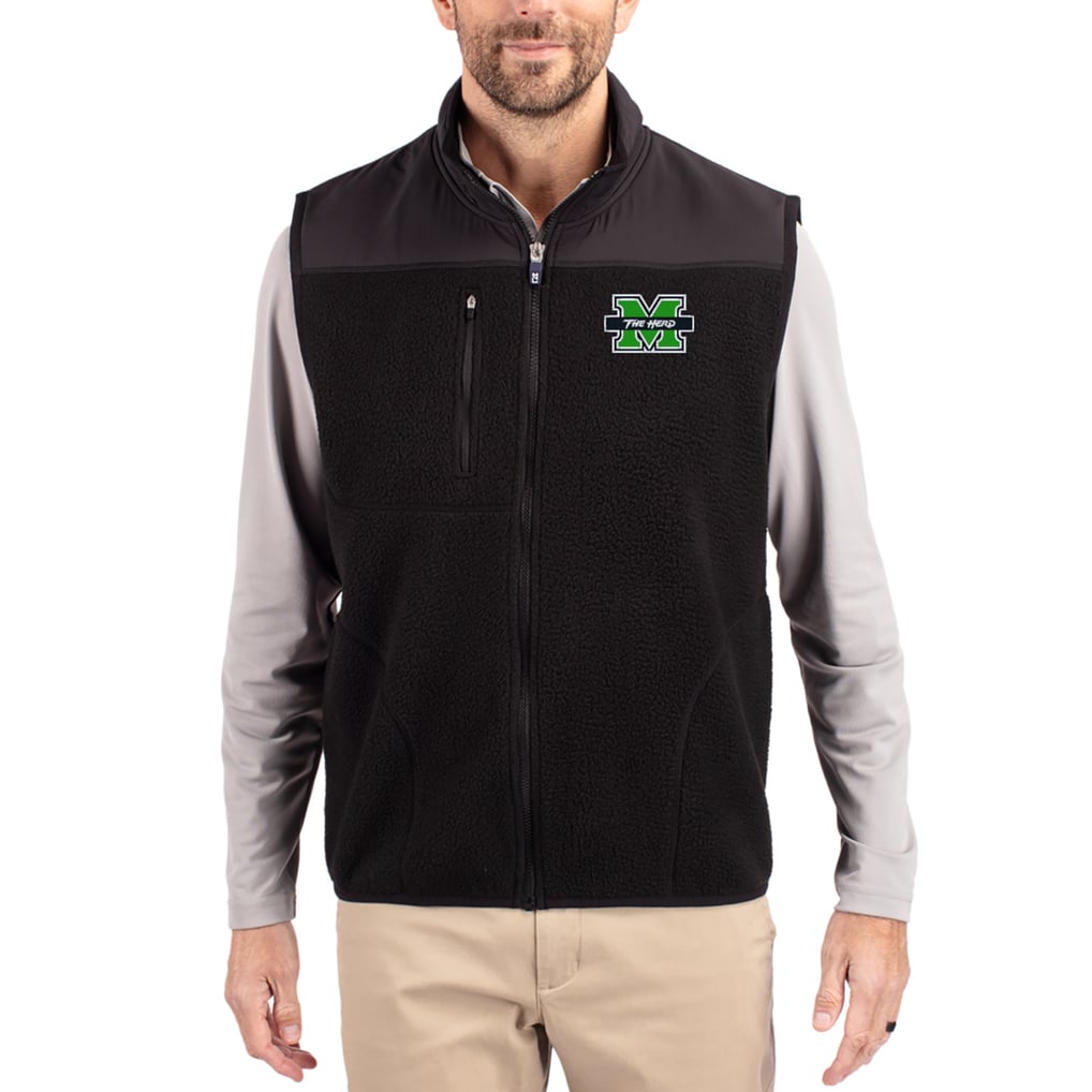 Marshall Thundering Herd Cutter & Buck Cascade Eco Fleece Full-Zip Vest - Black
