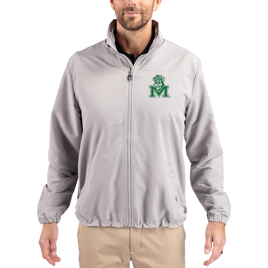Marshall Thundering Herd Cutter & Buck Charter Eco Recycled Full-Zip Jacket - Gray
