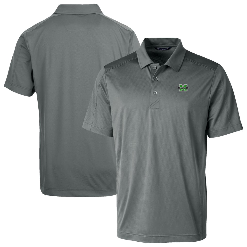 Marshall Thundering Herd Cutter & Buck Prospect Eco Textured Stretch Recycled Polo - Gray