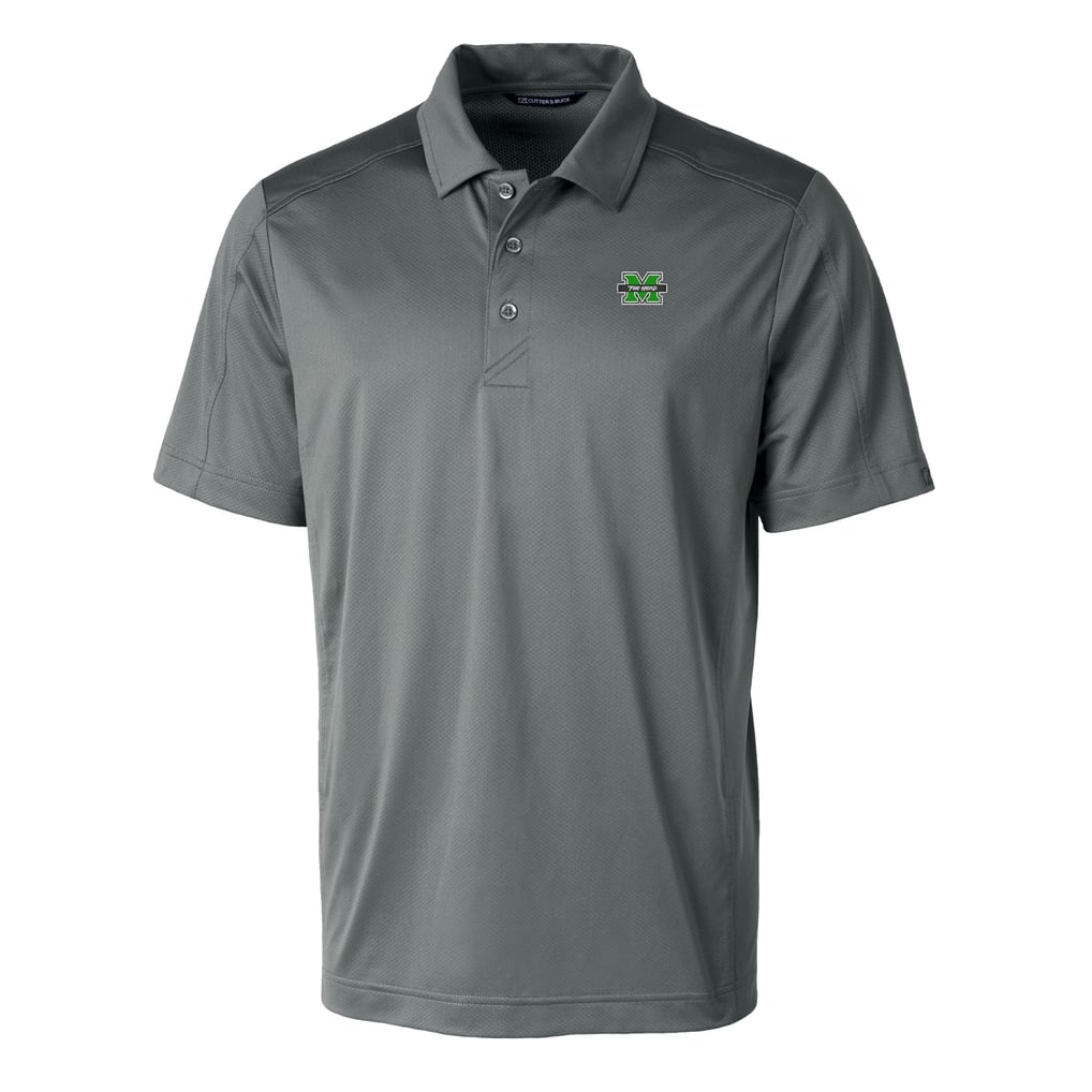 Marshall Thundering Herd Cutter & Buck Prospect Eco Textured Stretch Recycled Polo - Gray