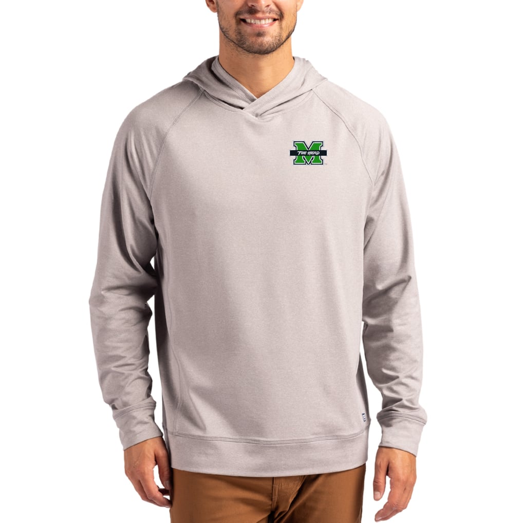 Marshall Thundering Herd Cutter & Buck Primary Logo Adapt Knit Raglan Pullover Hoodie - Heather Gray