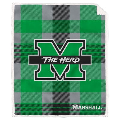 Marshall Thundering Herd Pegasus Bold Plaid Steel 50" x 60" Ultra Cozy Sherpa Blanket
