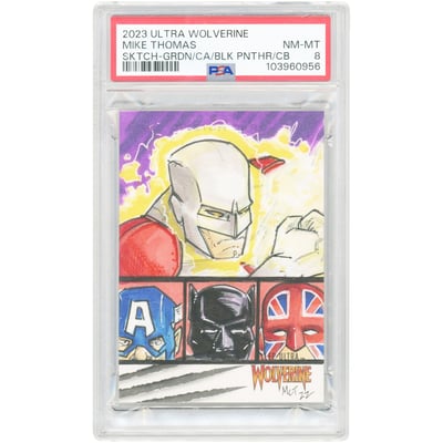 Gridiron/Captain America/Black Panther/Captain Britain 2023 Marvel Ultra Wolverine Sketch Card #1/1 PSA Authenticated 8 Card