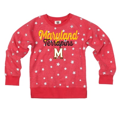 Maryland Terrapins Wes & Willy Girls Youth Shimmer Star Reverse Fleece Sweatshirt - Red