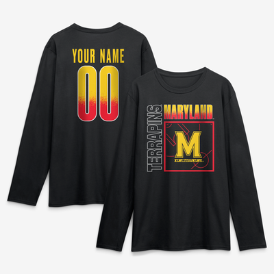 Maryland Terrapins  Home Court Pop Personalized Any Name & Number Long Sleeve T-Shirt - Black