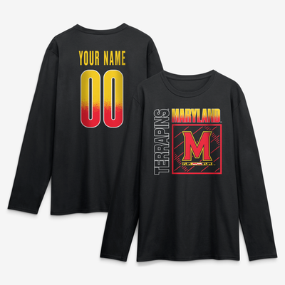 Maryland Terrapins  Home Field Pop Personalized Any Name & Number Long Sleeve T-Shirt - Black