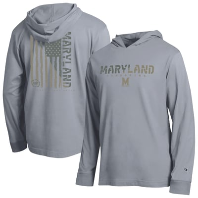  Maryland Terrapins Champion Operation Hat Trick Flag Hooded Long Sleeve T-Shirt - Heather Gray