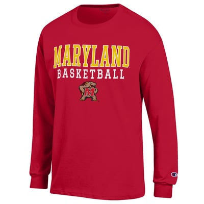 Maryland Terrapins Champion Basketball Stack Long Sleeve T-Shirt - Red